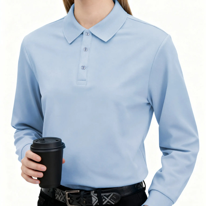 Solid Color Women's Long-Sleeved Slim Fit Collared Top