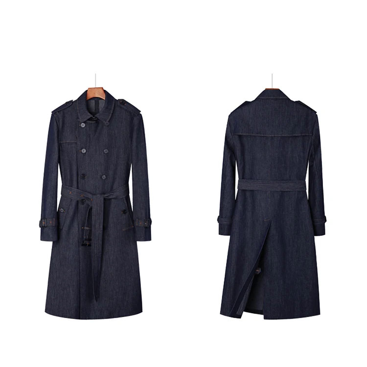 Men's Retro Classic Double-Breasted Denim Long Win...