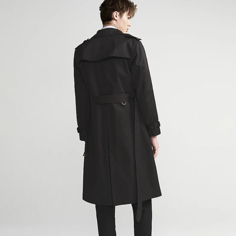 Men's Long Chic Trench Coat with Belt Double-Breasted Elegant Overcoat