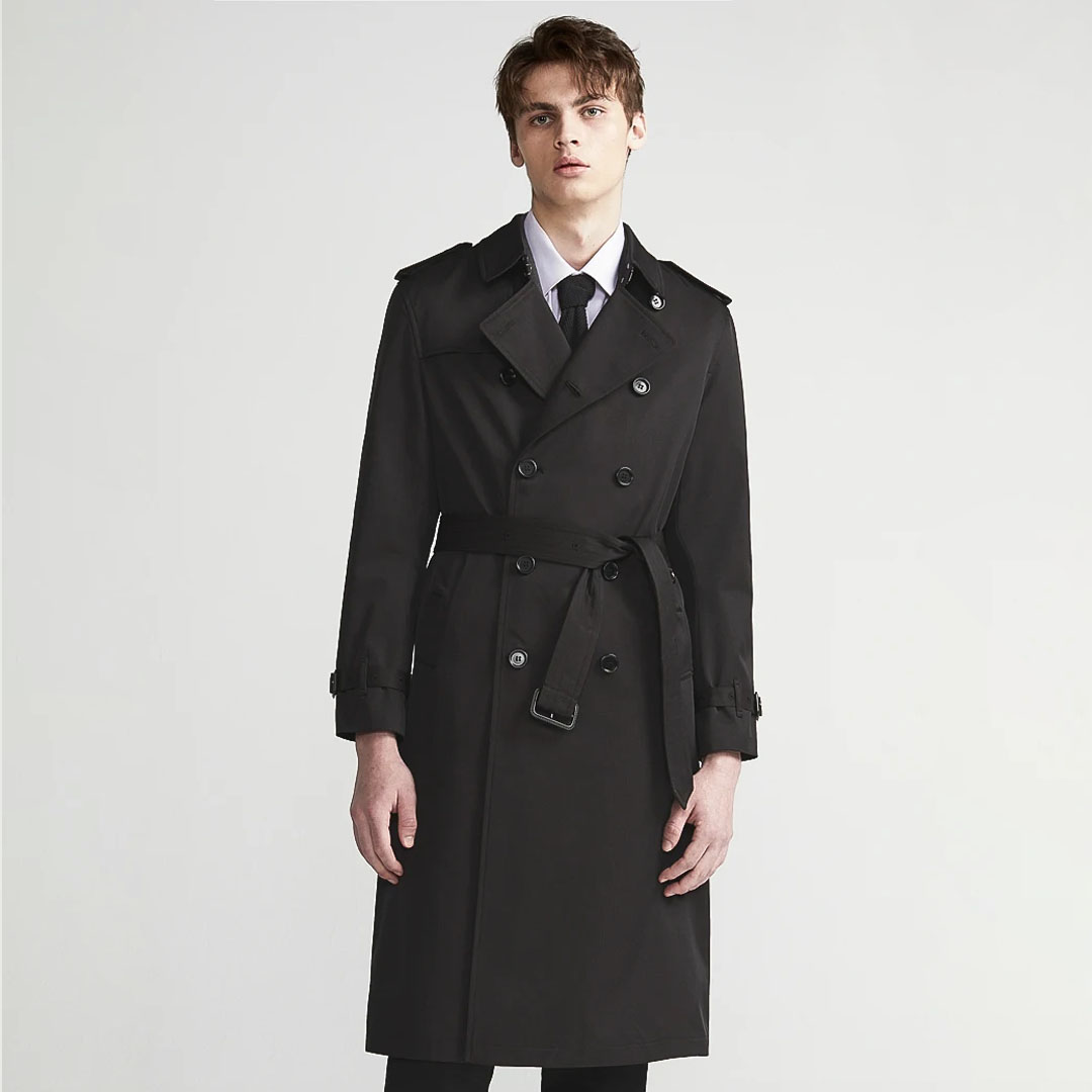 Men's Long Chic Trench Coat with Belt Double-Breas...