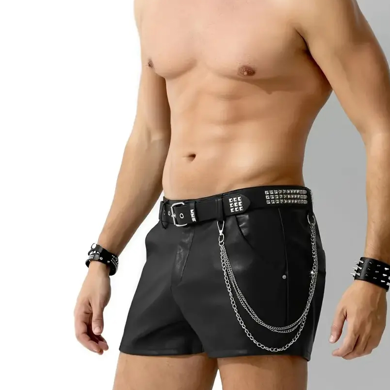 Men's Fashion Rock Style PU Leather Shorts Sexy Clubwear