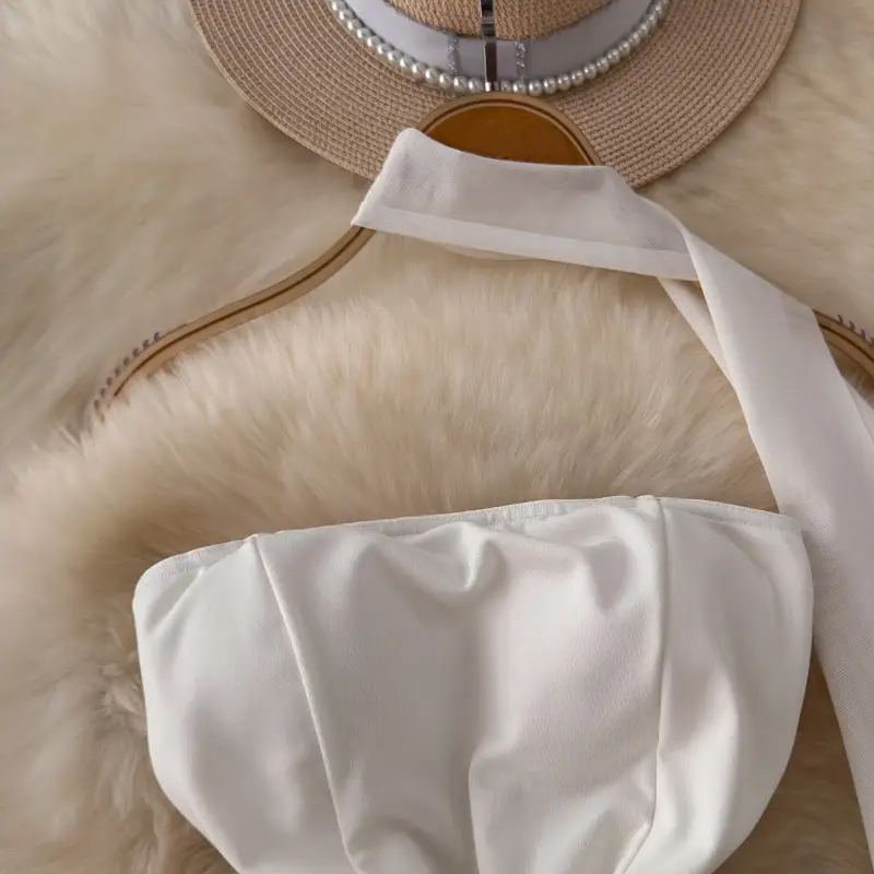 Strapless Lace Dress with Irregular Piping Satin R...