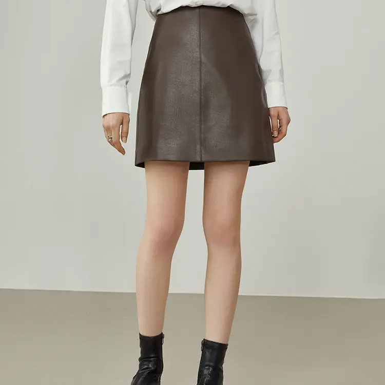 Women's High-Waist Leather Mini Skirt Office Lady Fashion All-Match Style