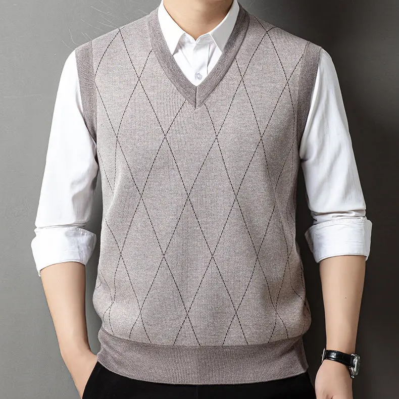 Men's Sleeveless V-Neck Knit Sweater Vest Button-Front Cardigan