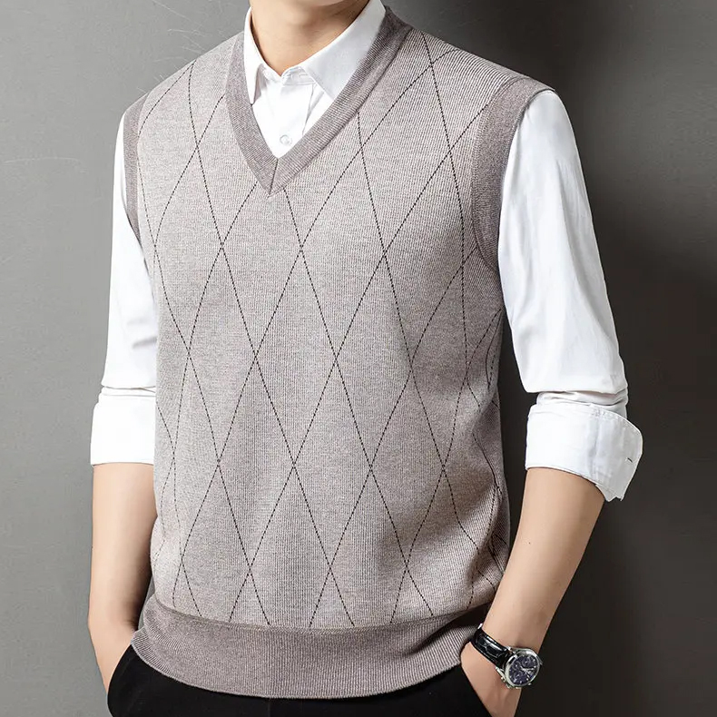 Men's Sleeveless V-Neck Knit Sweater Vest Button-Front Cardigan