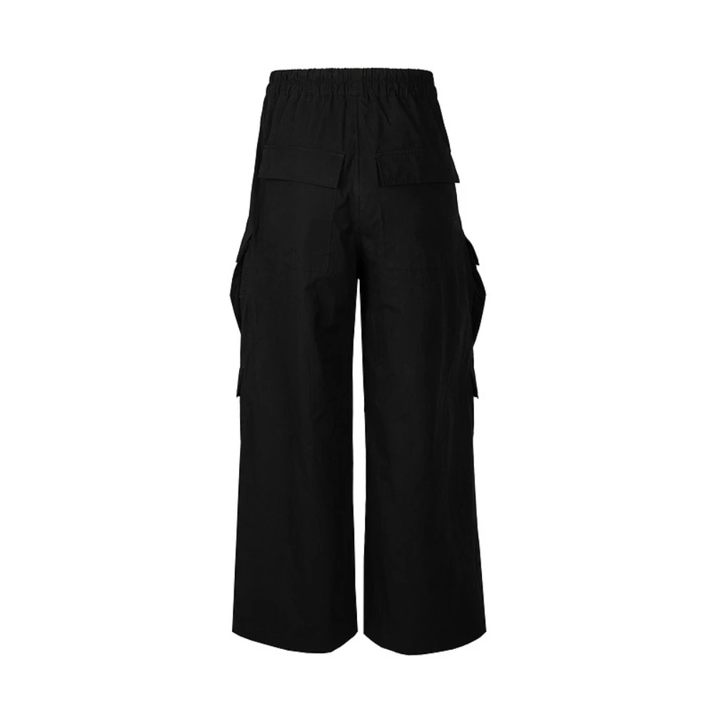 Men's Black Multi-Pocket Loose Fit Wide-Leg Casual Cargo Pants