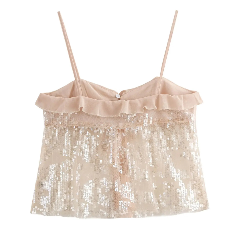 Sexy Retro Sequin Sheer Women's Camisole Top