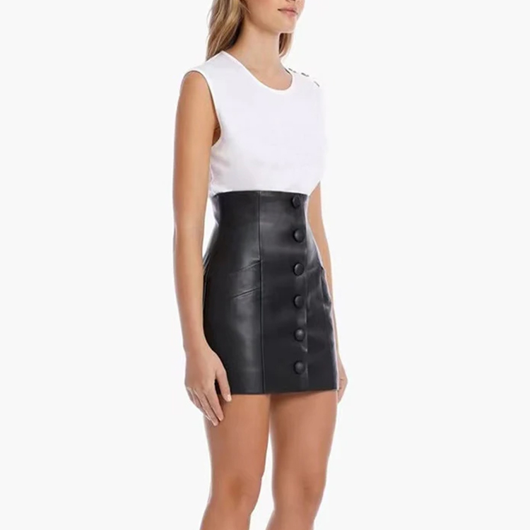 Women's Genuine Sheepskin Leather Sexy High-Waist Mini Skirt