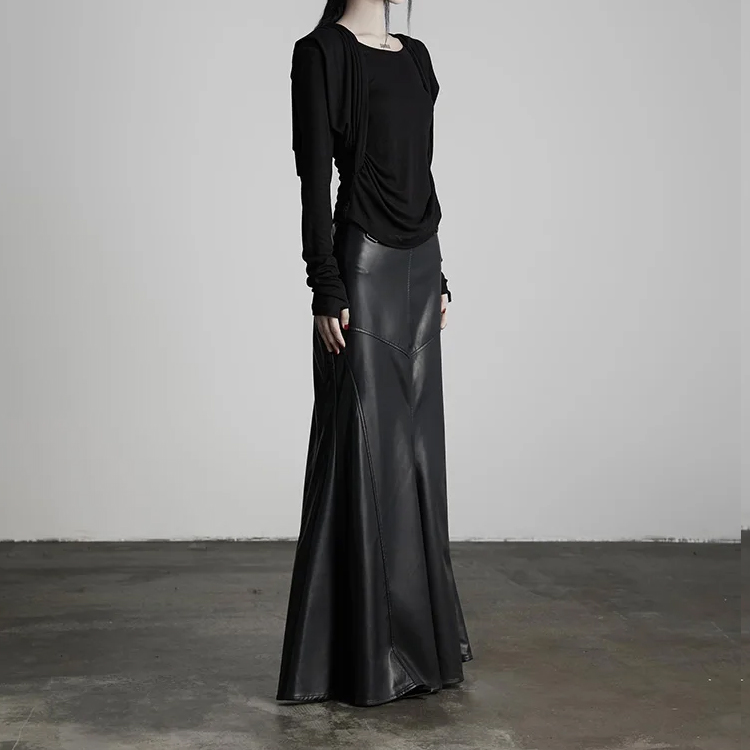 Women's Soft PU Leather Mermaid Skirt High-Waisted Long Length