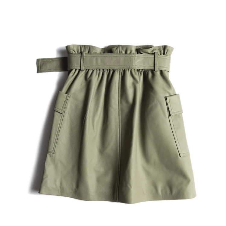 Women's Genuine Sheepskin Leather Fashion Sexy High-Rise Short Skirt