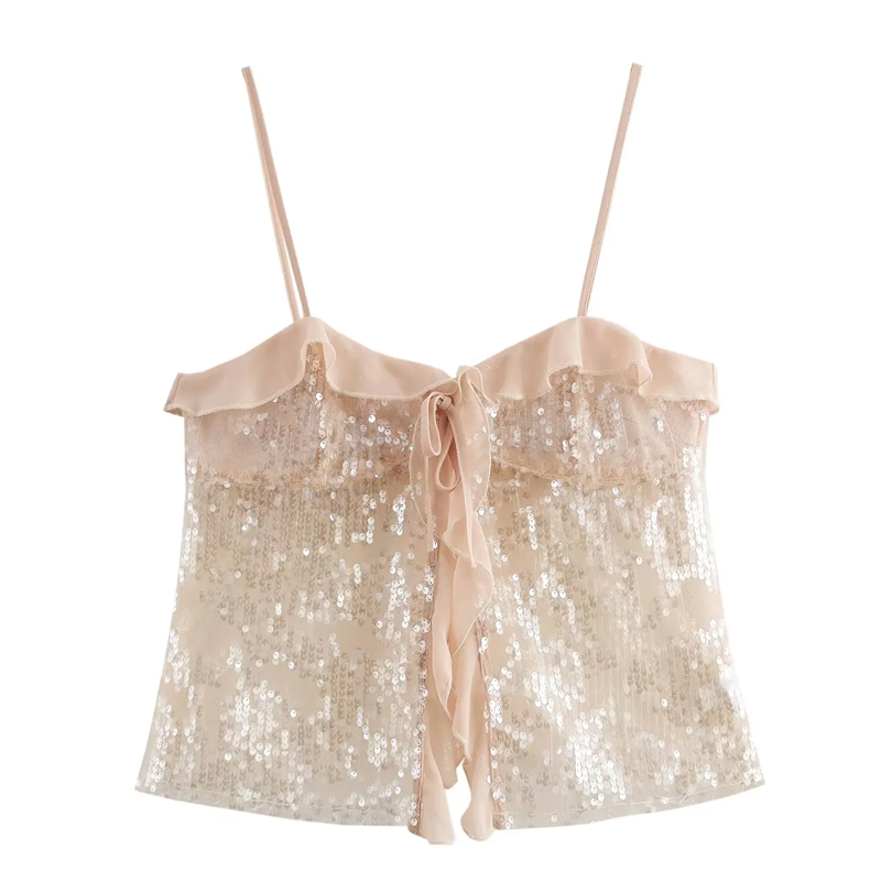 Sexy Retro Sequin Sheer Women's Camisole Top