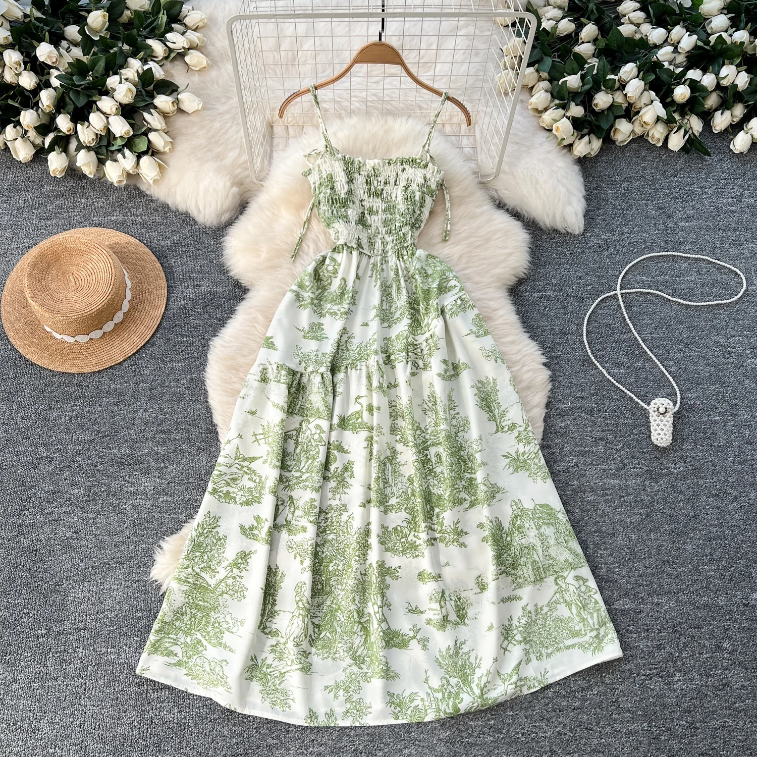 Sweet Elastic Pleated Waist Slimming Floral Women'...