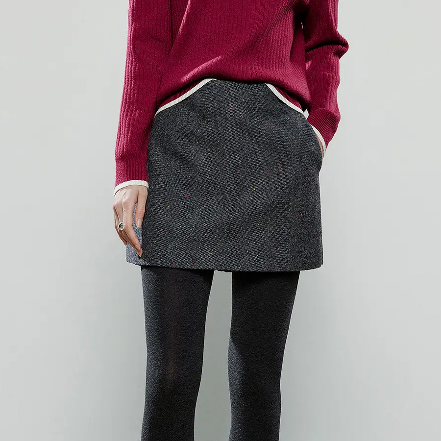 Women Skorts Office-Style Wool Blend Retro Speckled Skort