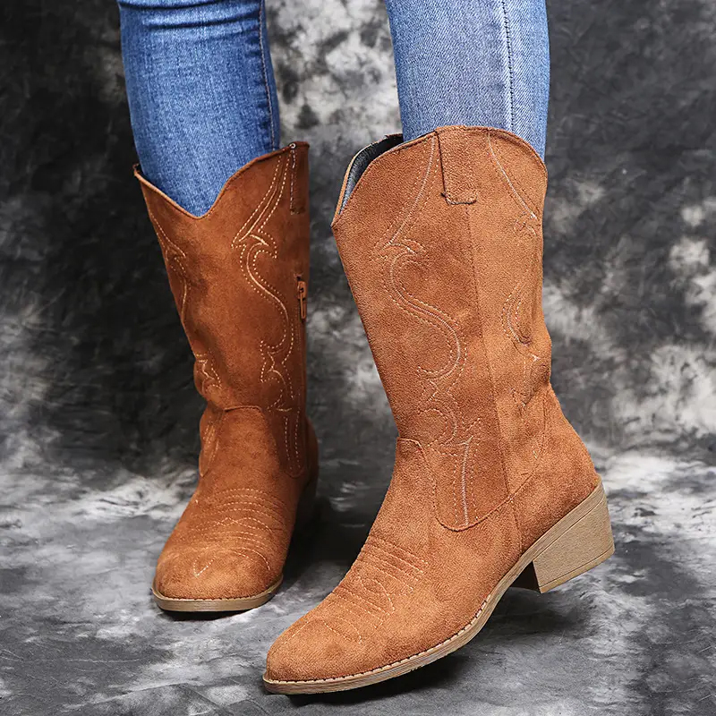 Women's Retro Thigh-High Riding Boots With Embroidery And High Heels