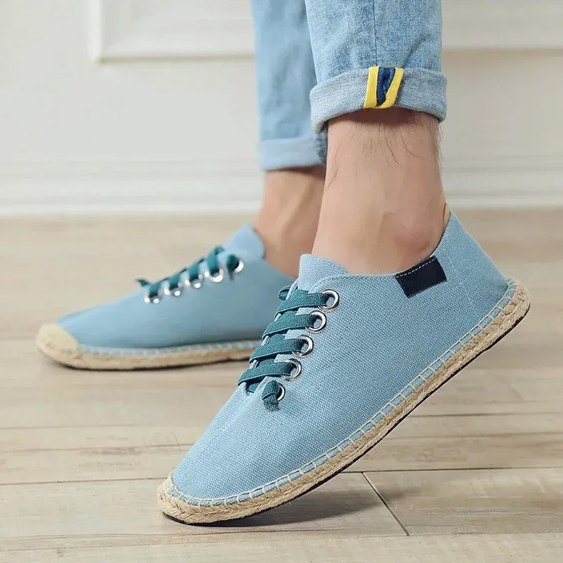 Men's Flat Canvas Casual Shoes Breathable Hemp Laz...