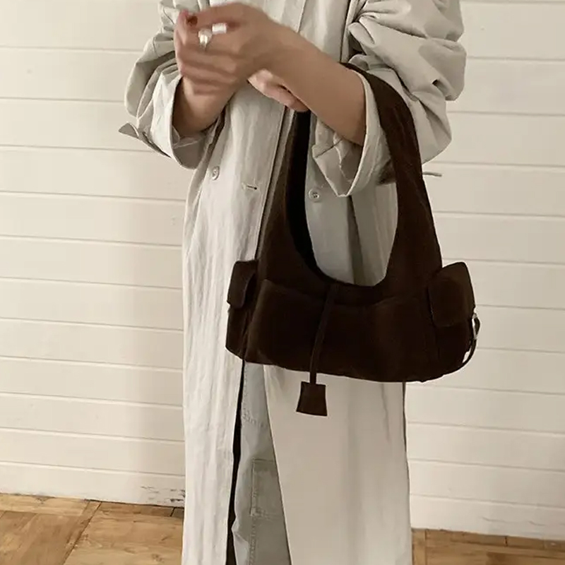 Retro-Style Suede Lightweight Shoulder Bag