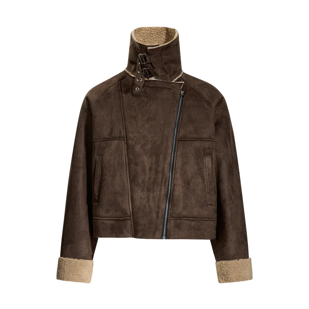 Faux Fur Shearling Velvet Lined Men's Jacket Vintage Lapel Streetwear Winter Leather Coat