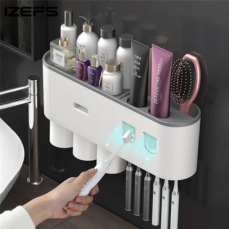Toothbrush Holders Wall-Mounted Holder With 2 Toot...
