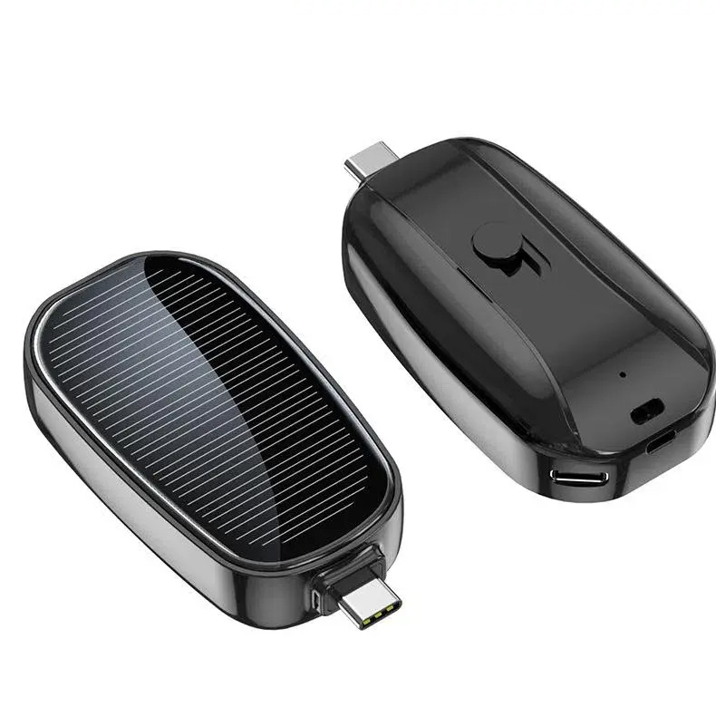 Solar Mini Power Bank Key Ring Portable Charger Compact Outdoor Camping External Battery Emergent Phone Powerbank