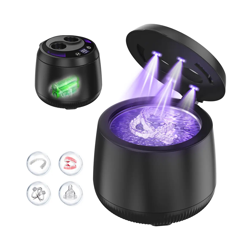 Ultrasonic Cleaning Machine Portable Aligner Cleaner with UV-Light 4 Modes Digital Timer Rechargeable Dental Appliances