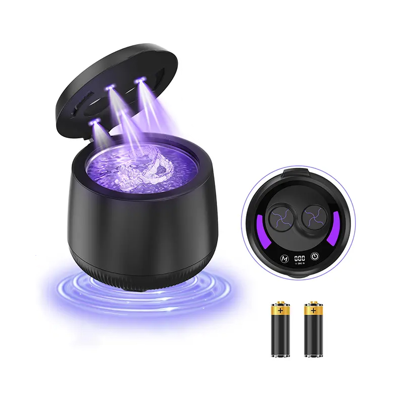 Ultrasonic Cleaning Machine Portable Aligner Cleaner with UV-Light 4 Modes Digital Timer Rechargeable Dental Appliances