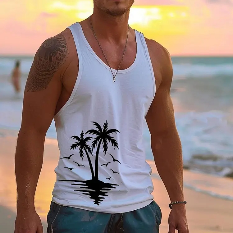 Casual Men's Sleeveless Men's Fashion Crew Neck Tank Top Outdoor Beach Men's Tank Top