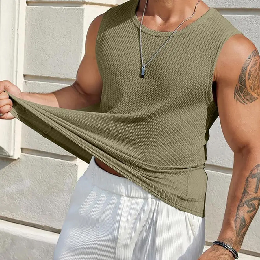 Men Ribbed Knit Tank Tops Casual Wear Sleeveless Streetwear Style