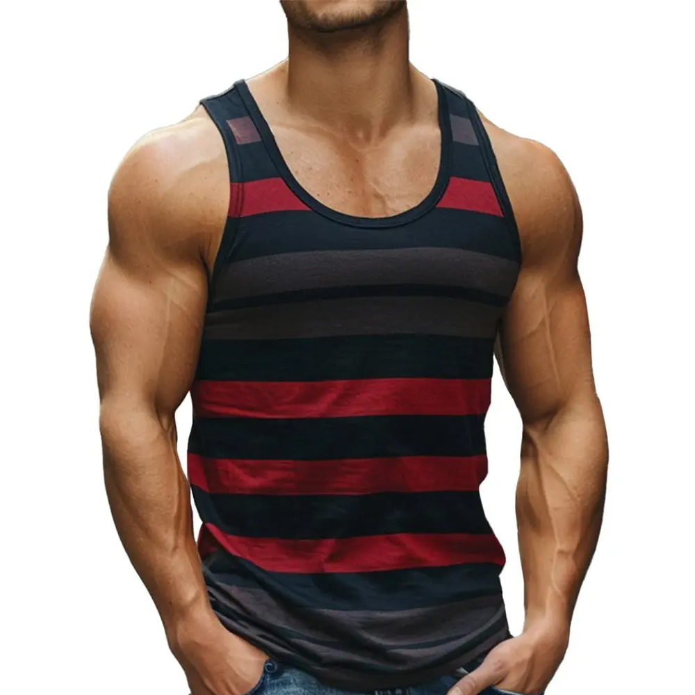 Retro Striped Graphic Tank Tops For Men Fashion Casual Sleeveless Vest Loose