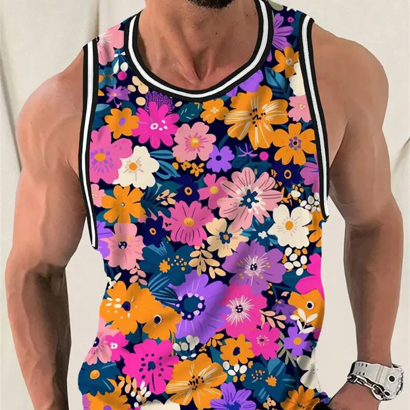Trendy Floral Graphic Tank Tops For Men Fashion Sleeveless Vest Casual Breathable