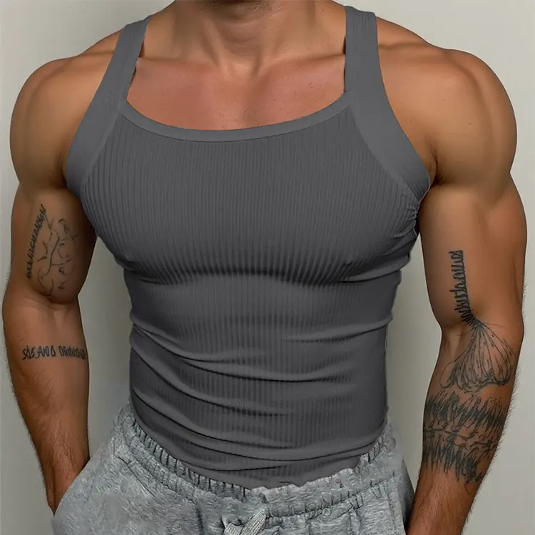 Classic Men's Tank Tops Elastic Slim Fit Breathable Solid Color Men Fashion Sleeveless