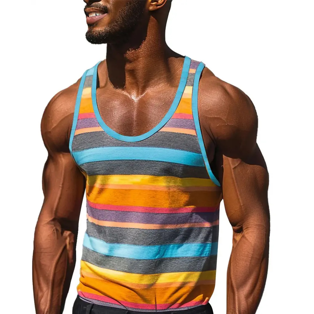 Color Splicing Tank Tops For Men Colorful Stripes ...