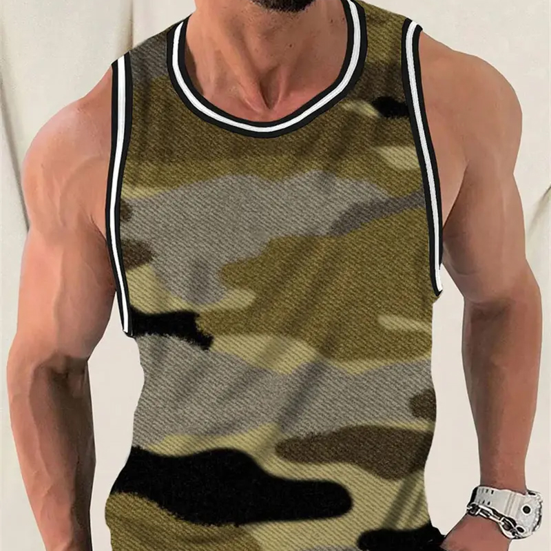 Retro Tank Tops For Men Fashion Streetwear Crew Neck Vest Loose Breathable Daily Wear Tops