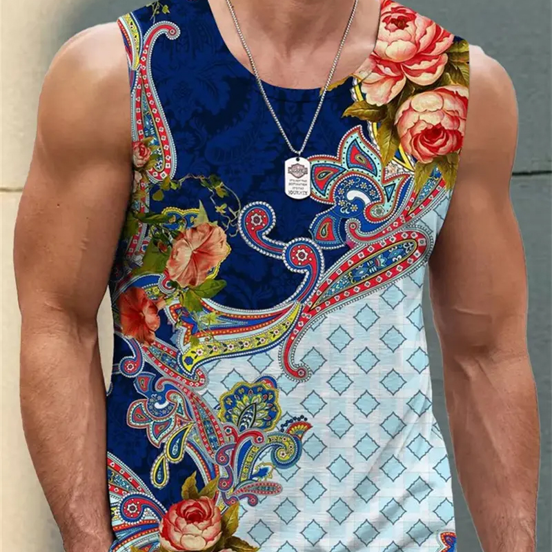 Trendy Floral Graphic Tank Tops For Men Fashion Sl...