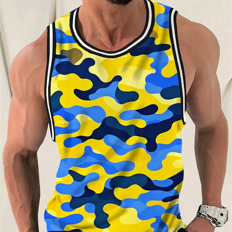 Retro Tank Tops For Men Fashion Streetwear Crew Neck Vest Loose Breathable Daily Wear Tops