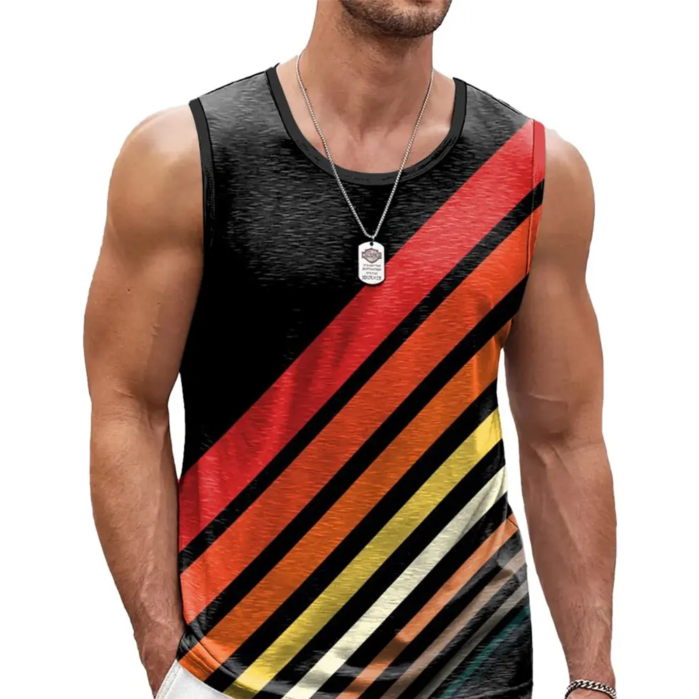 Men Retro Stripe Graphic Tank Tops Fashion Sleevel...