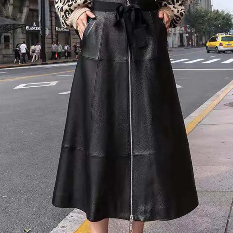 Genuine Leather Femme High Waist Bow Tie Sheepskin