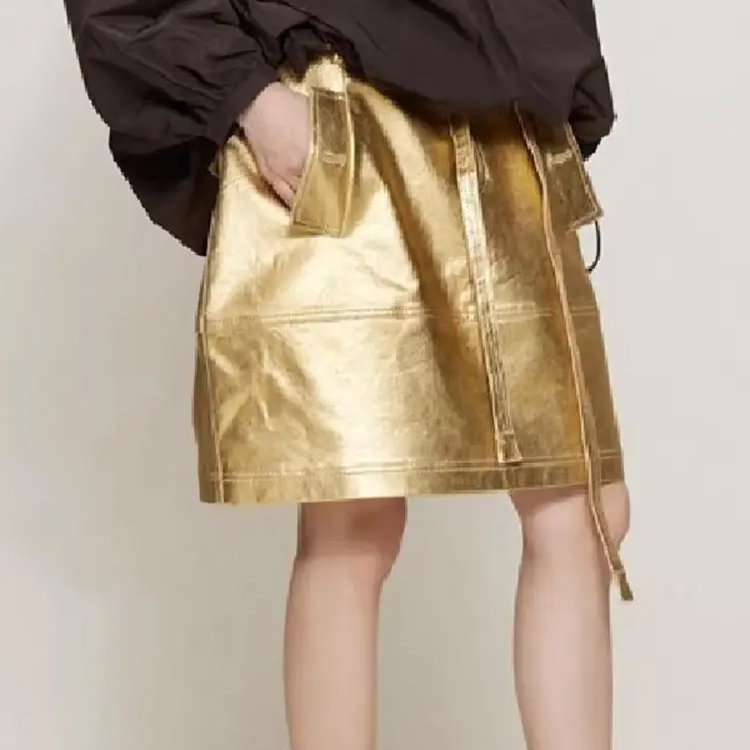 Shiny Faux Leather Skirt Women Streetwear Fashion