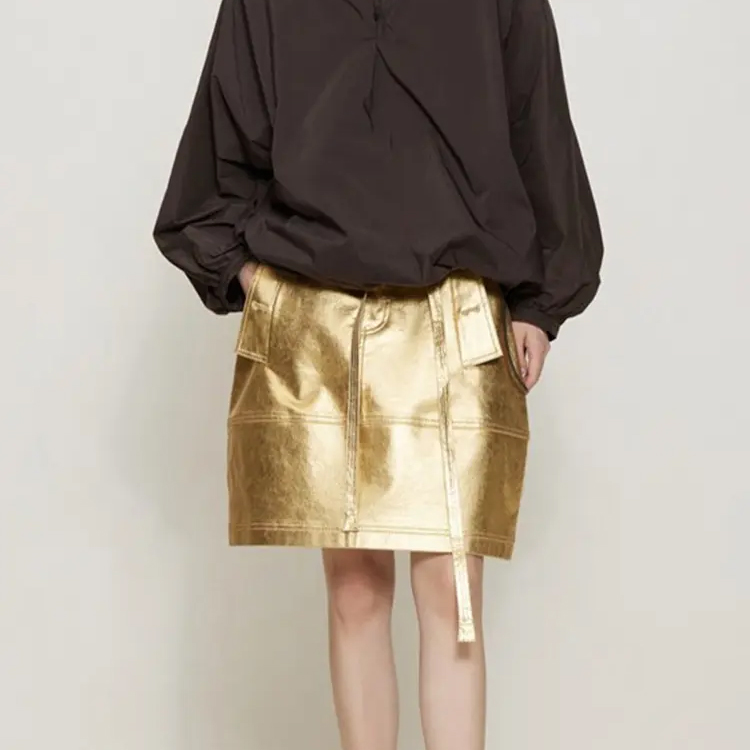 Shiny Faux Leather Skirt Women Streetwear Fashion