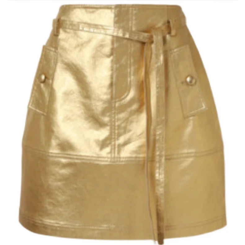 Shiny Faux Leather Skirt Women Streetwear Fashion