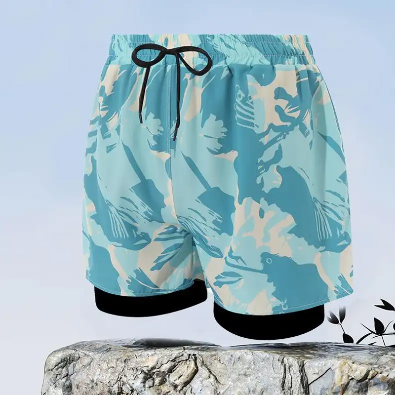 Men's Loose Stylish Swim Trunks Double-Layer Anti-Embarrassment Quick-Dry Swimwear For Sports