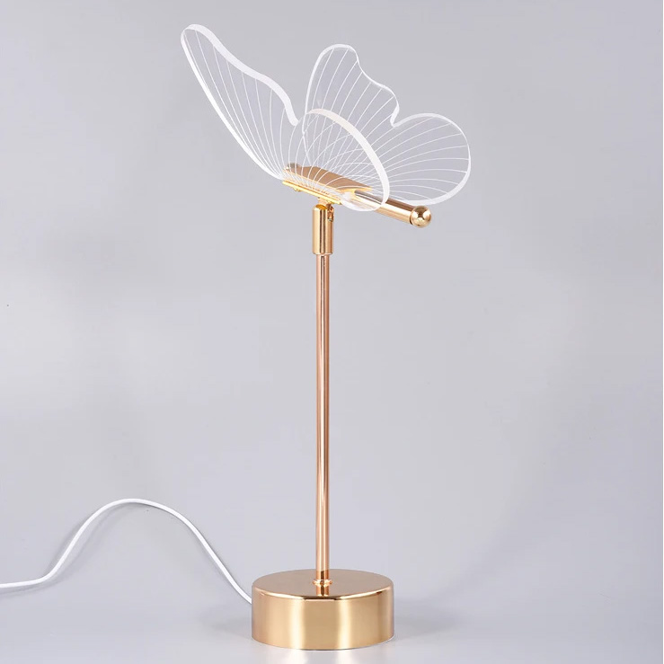 Butterfly LED Table Lamp Retro Gold Acrylic Desk Lamps Bedside Desktop Decor Night Lights