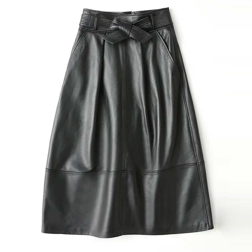 Black Long For Women High Waist Midi PU Leather Skirt Fashion