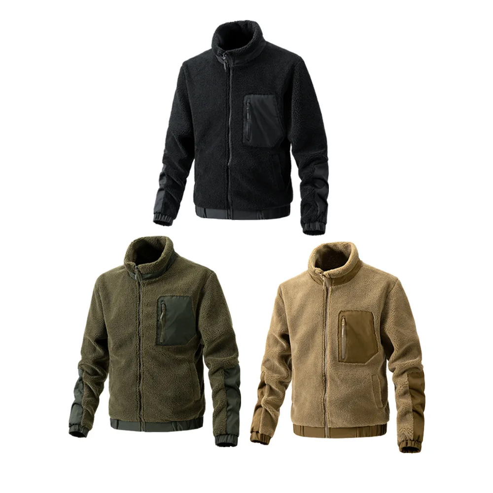Men's Stand Collar Sherpa Fleece Jacket Casual Out...