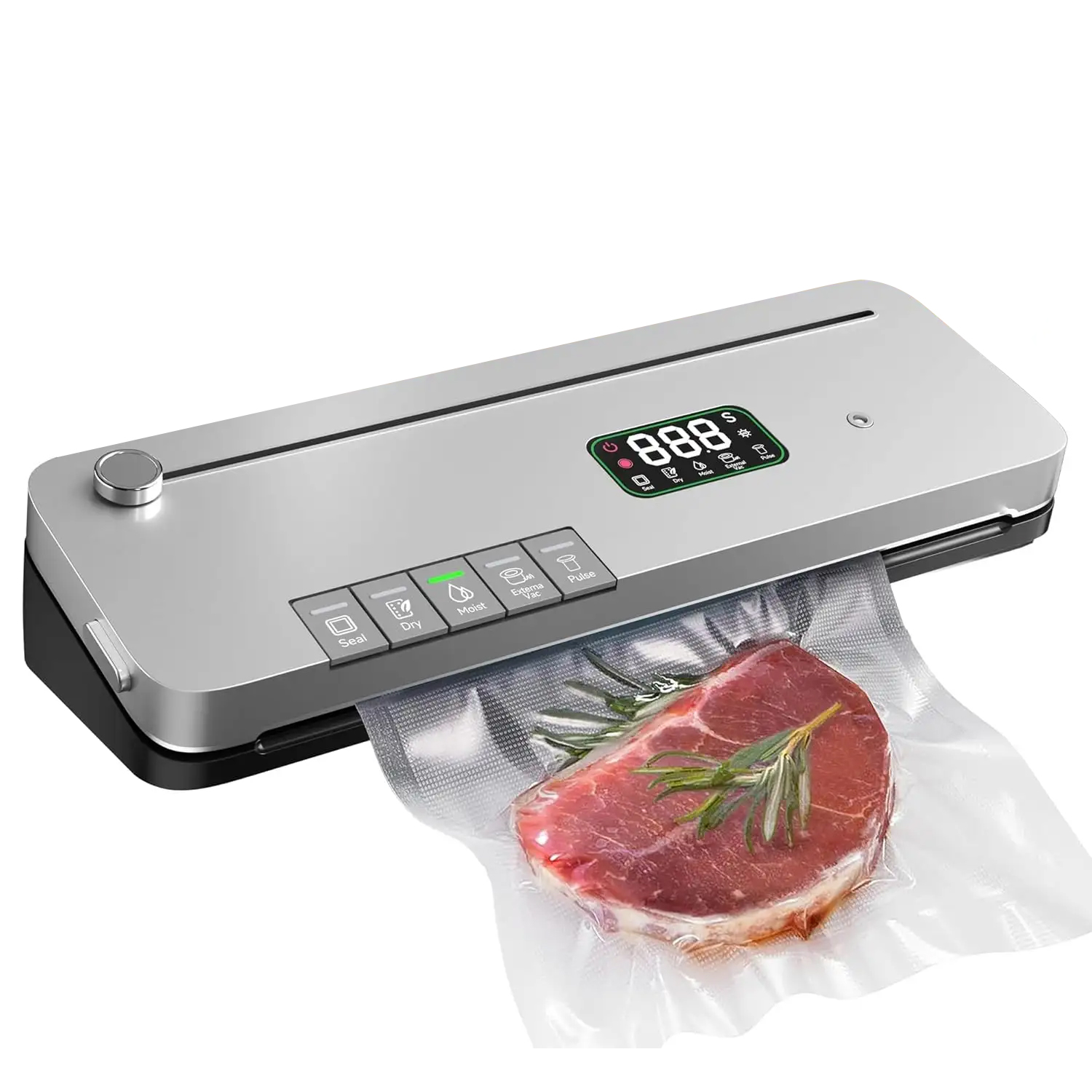 Vacuum Sealer Machine 6-in-1 Food Sealing Machine 75Kpa Strong Suction with Digital Timer External Cutter Dry/Wet