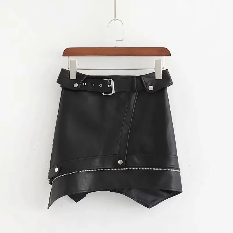 Sexy Asymmetry Leather Skirts Womens Zipper Punk R...