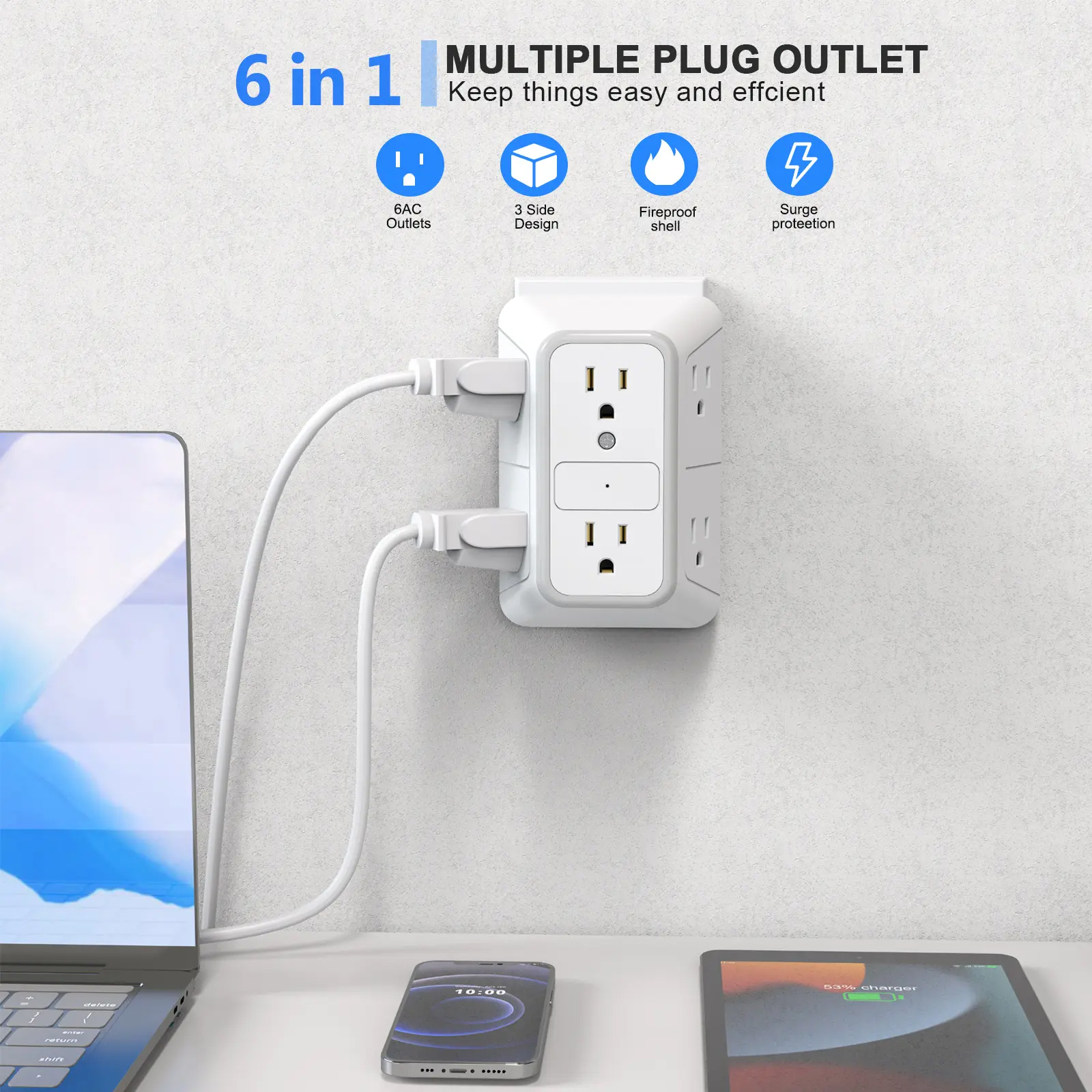 Multi-Functional Wall Socket With Plug And Power Strip