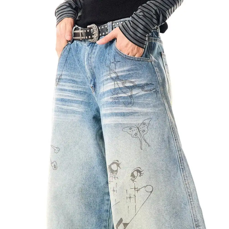 Retro Cartoon Print Graffiti Jeans