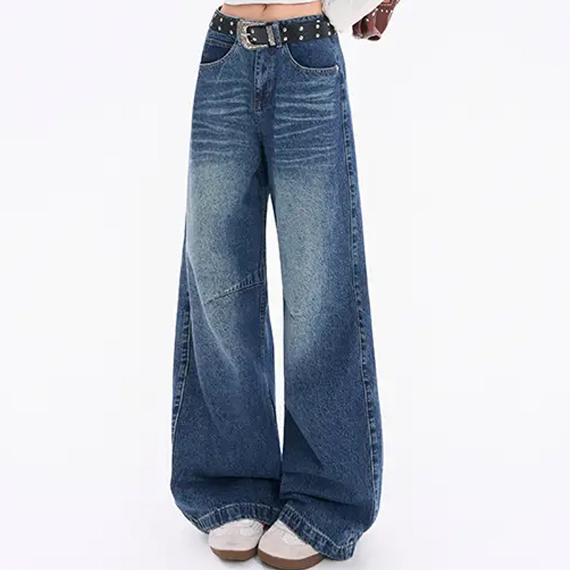 Women's American Vintage Curved Balloon Jeans Loose Curved Leg Denim Trousers