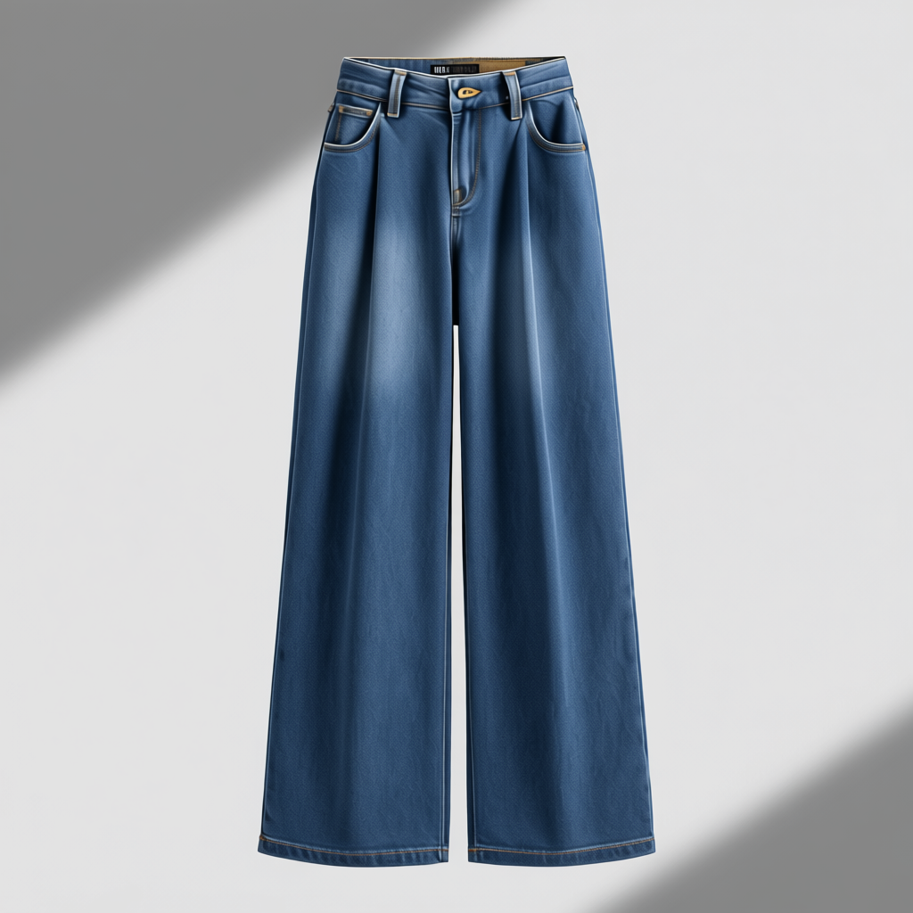 Men's Wide-Leg Denim Pants Cotton Blend