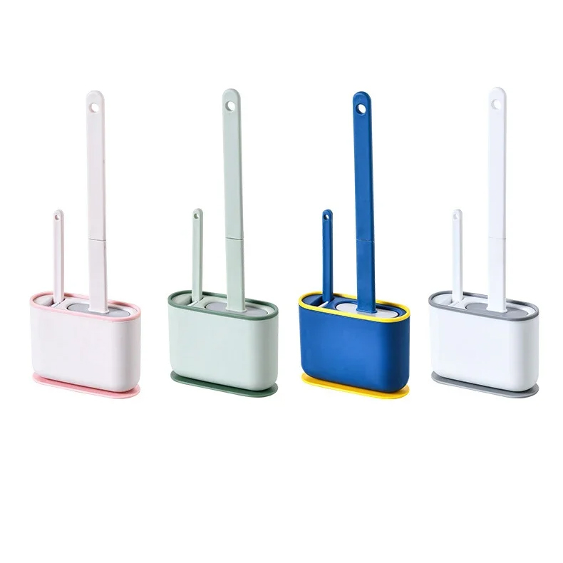 Wall Mounted Toilet Brush 2 in 1 Toilet Brush Water Leak Proof with Base Silicone Toilet Brush Holder Toilet Cleaning Brush